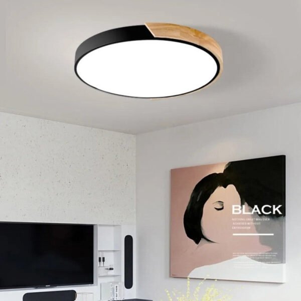 Nordic Macaron Runde Deckenlampe Holz LED Ø30 cm - Image 2